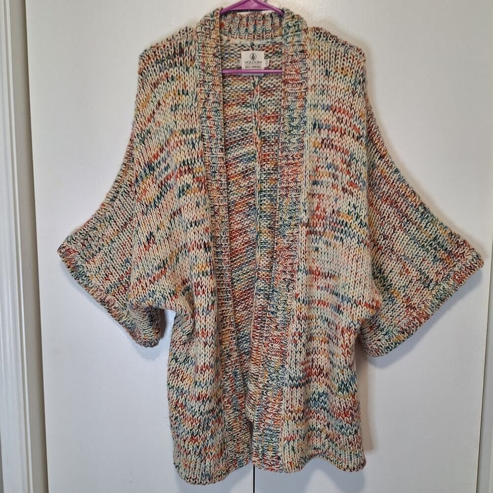 Volcom Multicolor On Cream Knit Open Cardigan Sweater Medium/Large